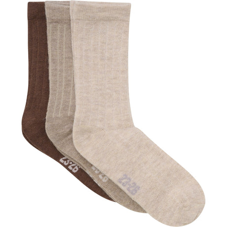 Minymo Silver Mink Melange Wool Socks Rib 3-pak