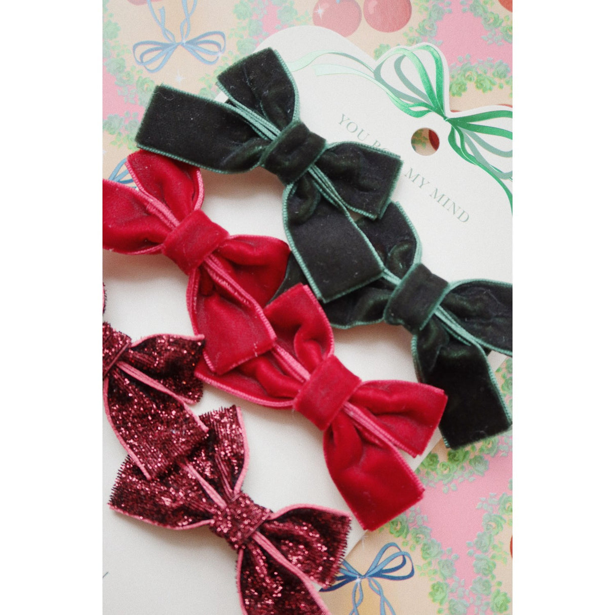 Konges Sløjd Red/Glitter/Green 6 Pack Micki Bow Hair Clips