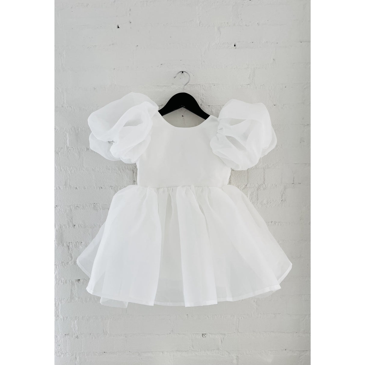 Dolly by Le Petit Tom White Dolly World V-Back Puff Sleeve Organza Tutu Dress