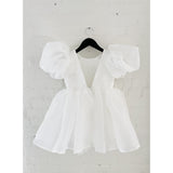 Dolly by Le Petit Tom White Dolly World V-Back Puff Sleeve Organza Tutu Dress