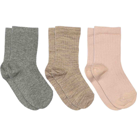 Mp Danmark Light Brown Melange Cotton Rib socks - 3-pack