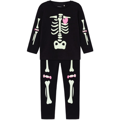 Name It Black Pink Oween Top Set Skeleton