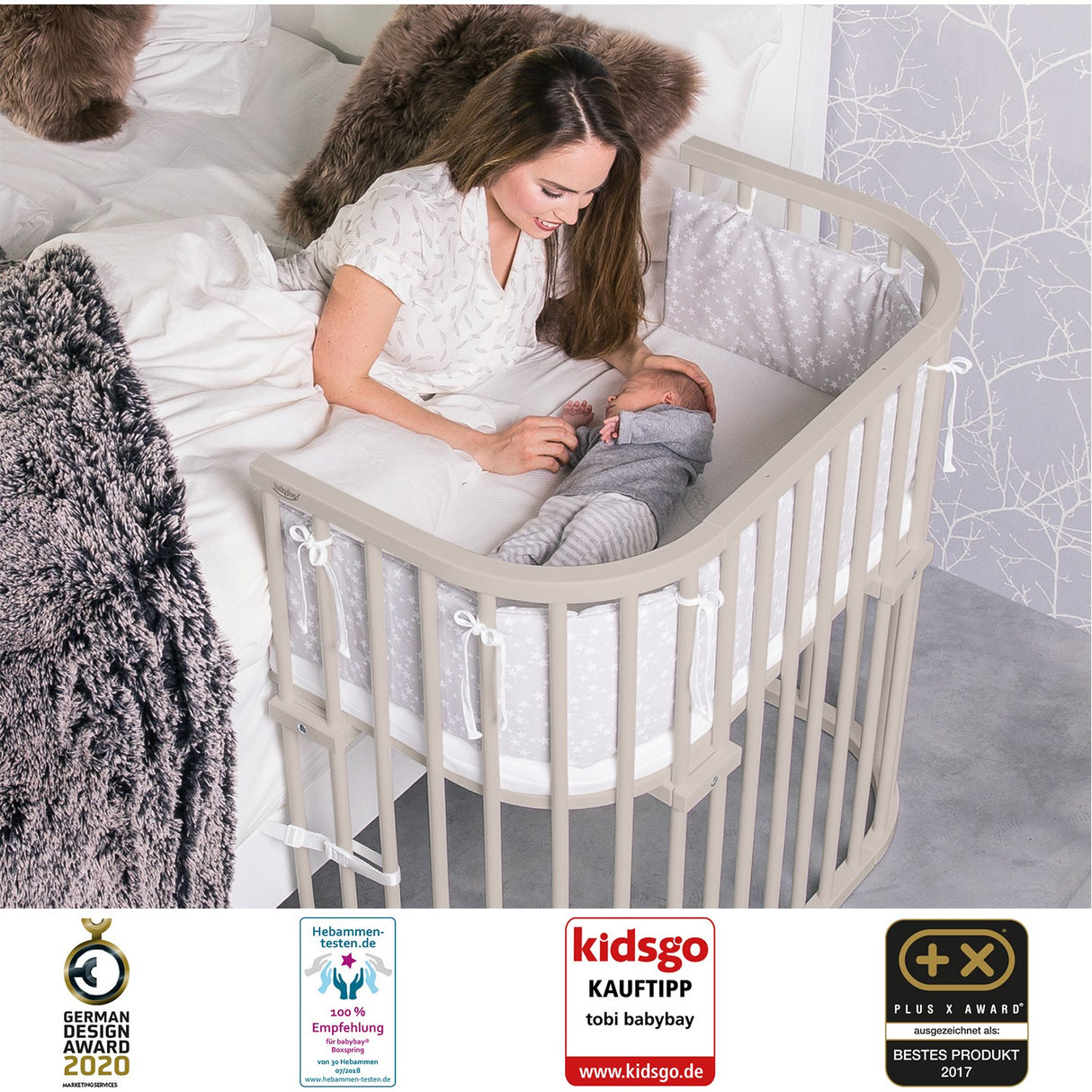 babybay® Beige Varnished Boxspring Xxl Co-Sleeper