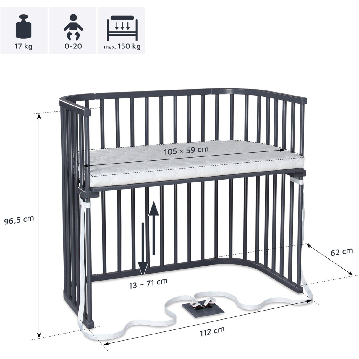 babybay® Grey Varnished Boxspring Xxl Co-Sleeper