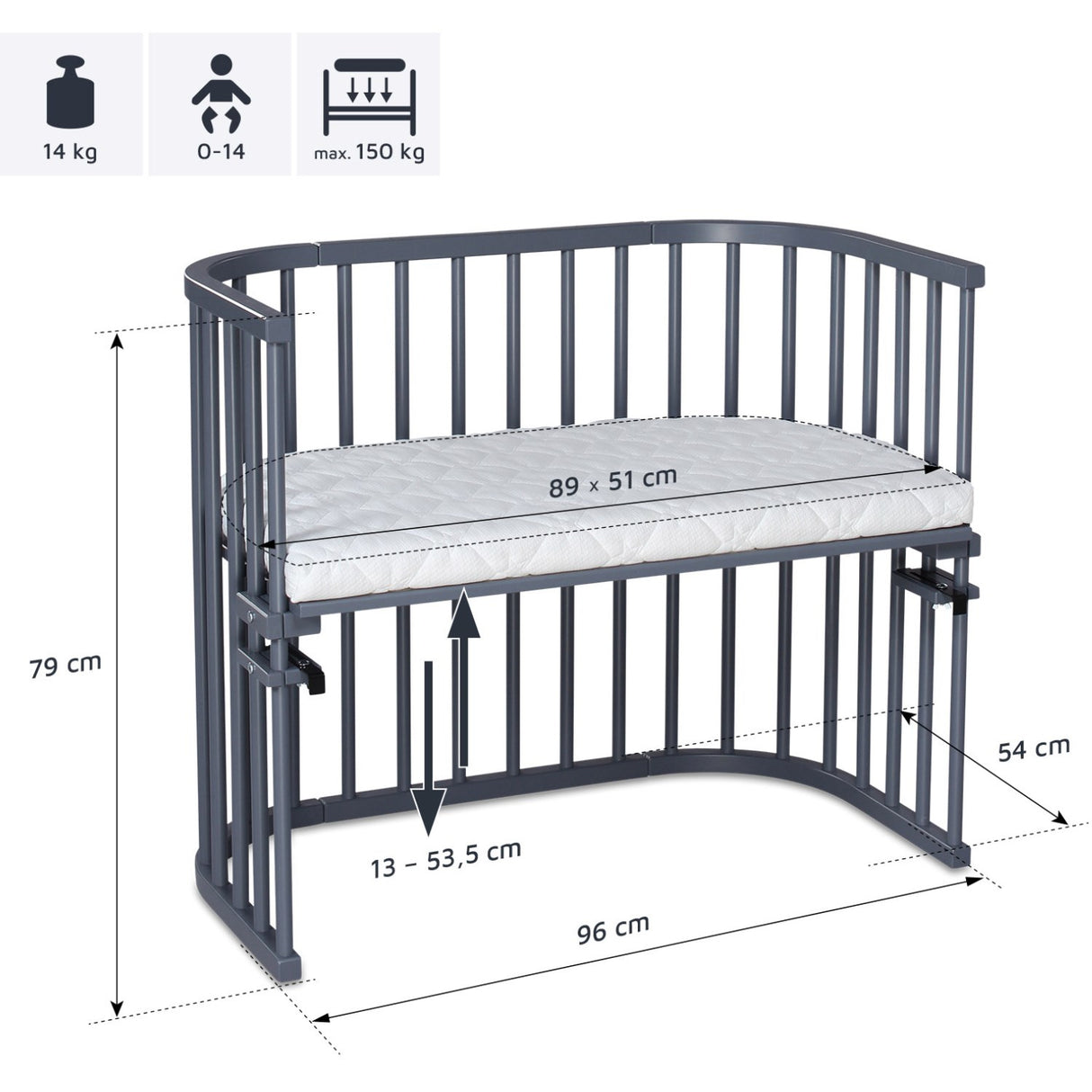 babybay® Grey Varnished Maxi Co-Sleeper