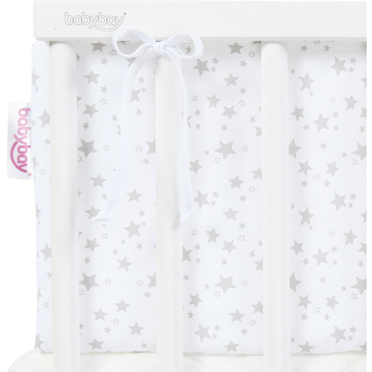 babybay ® White Stars Pearl Grey Bed Bumper Pique