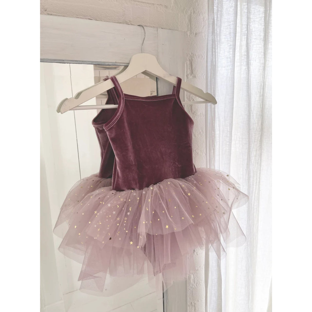 Dolly by Le Petit Tom Velvet Leotard With Tulle Tutu Dress Dusty Violet