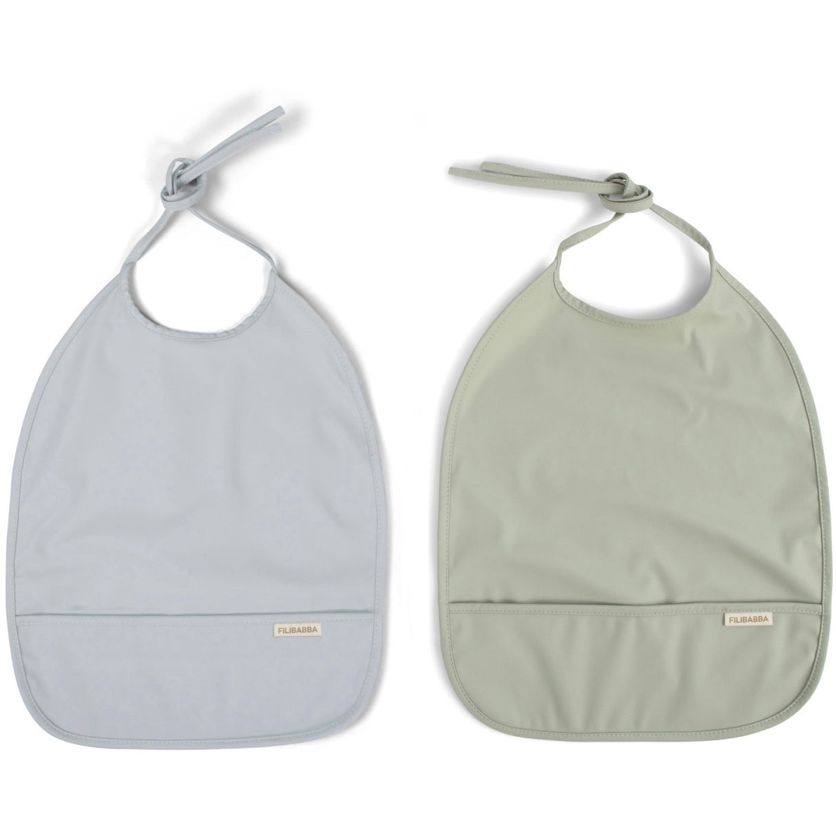 FILIBABBA Bib with tie 2-pack Pearl Blue/Desert Sage