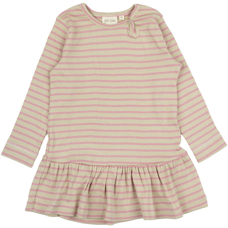 Petit Piao Bright Rose/Dark Off White Dress L/S Modal Striped
