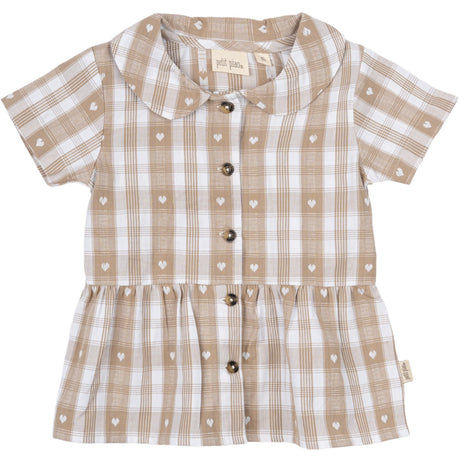 Petit Piao Off White Heart Shirt S/S Round Woven