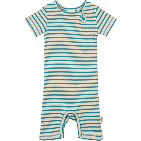Petit Piao Turquise /Dark Off White Summer Romper S/S Modal Striped