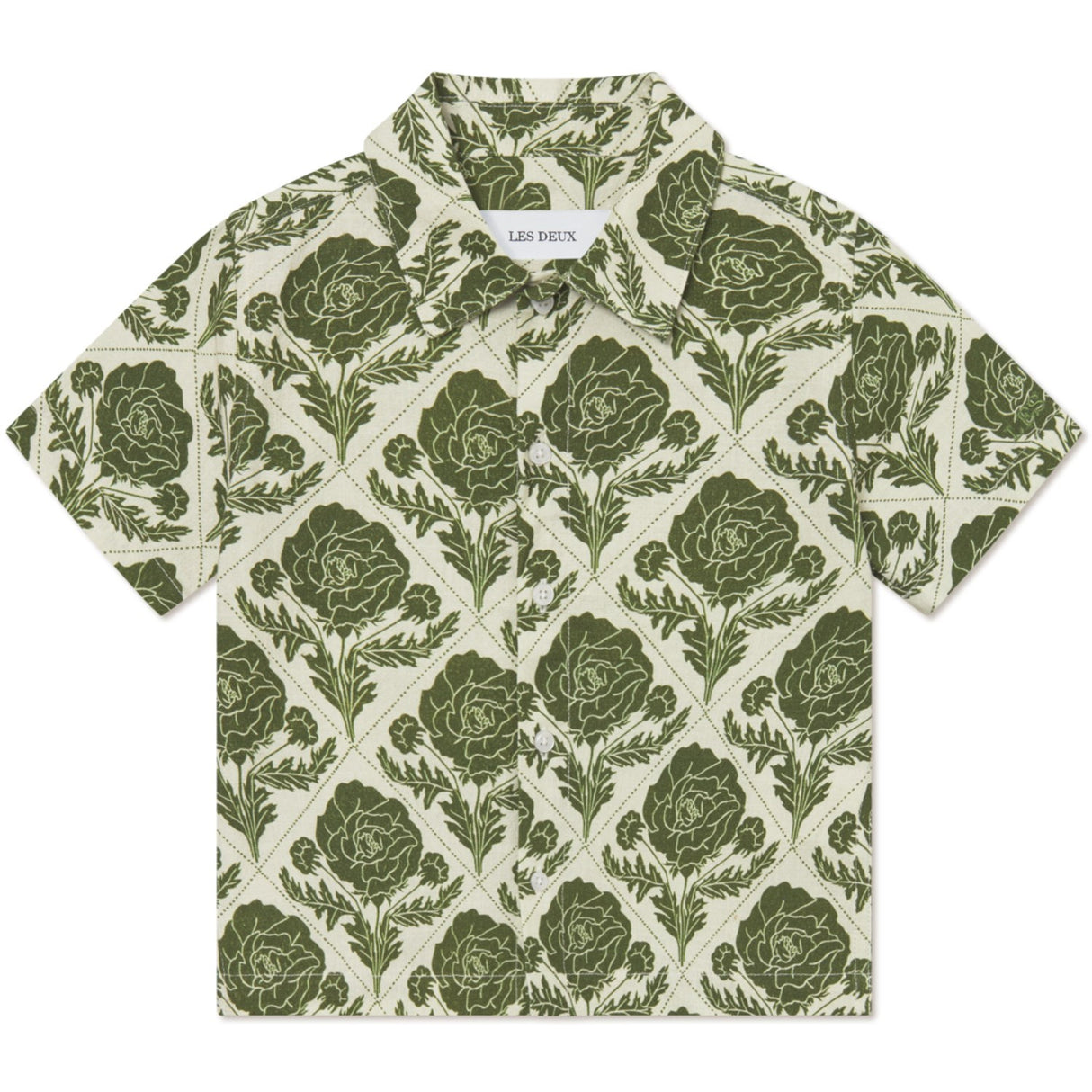 Les Deux Kids Vintage Green/Ivory Lesley Flower Tile AOP Shirt