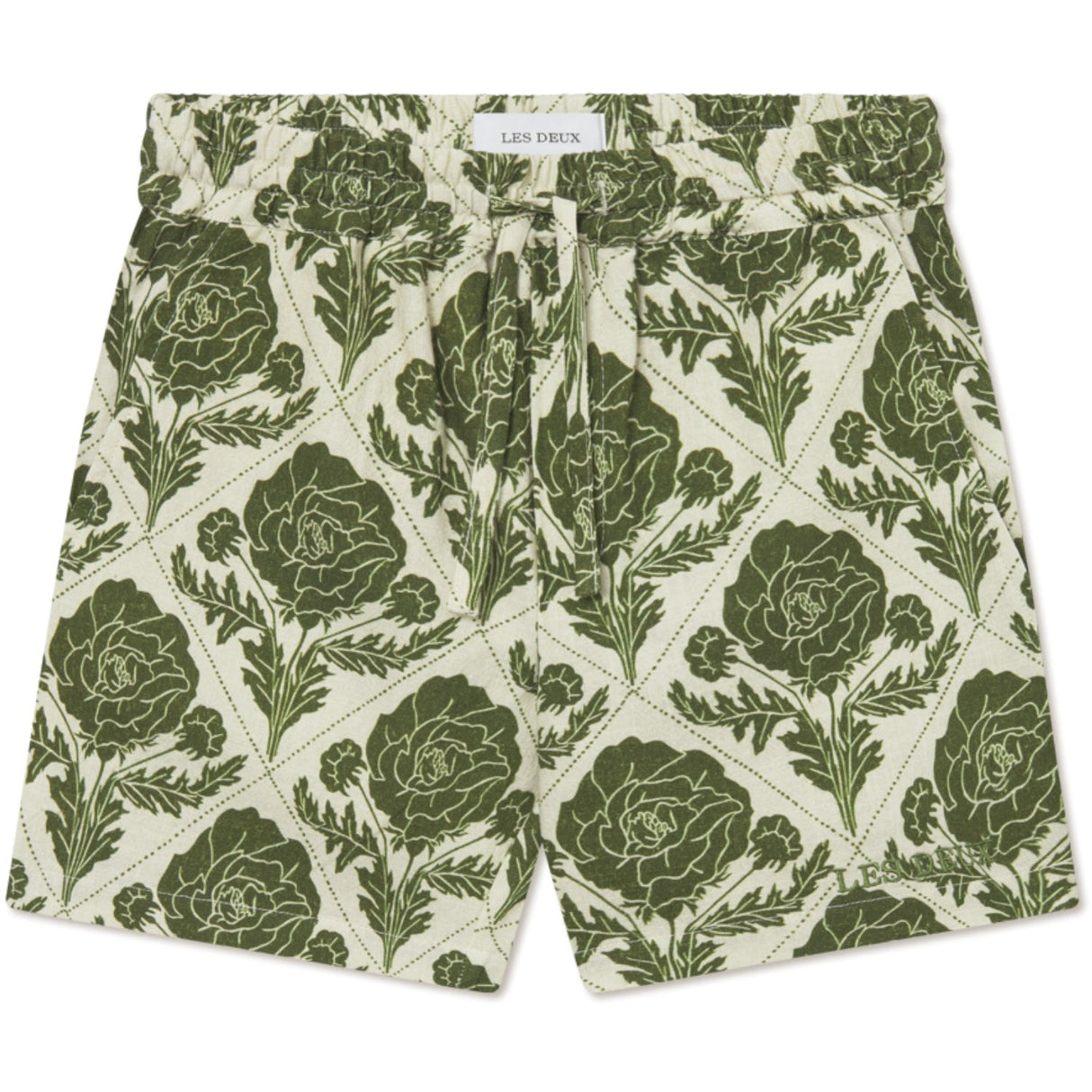 Les Deux Kids Vintage Green/Ivory Lesley Flower Tile AOP Shorts