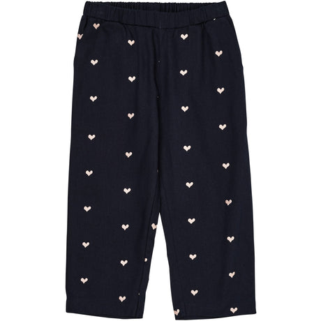 COPENHAGEN COLORS Navy W. Soft Pink Hearts Twill Heart Pants