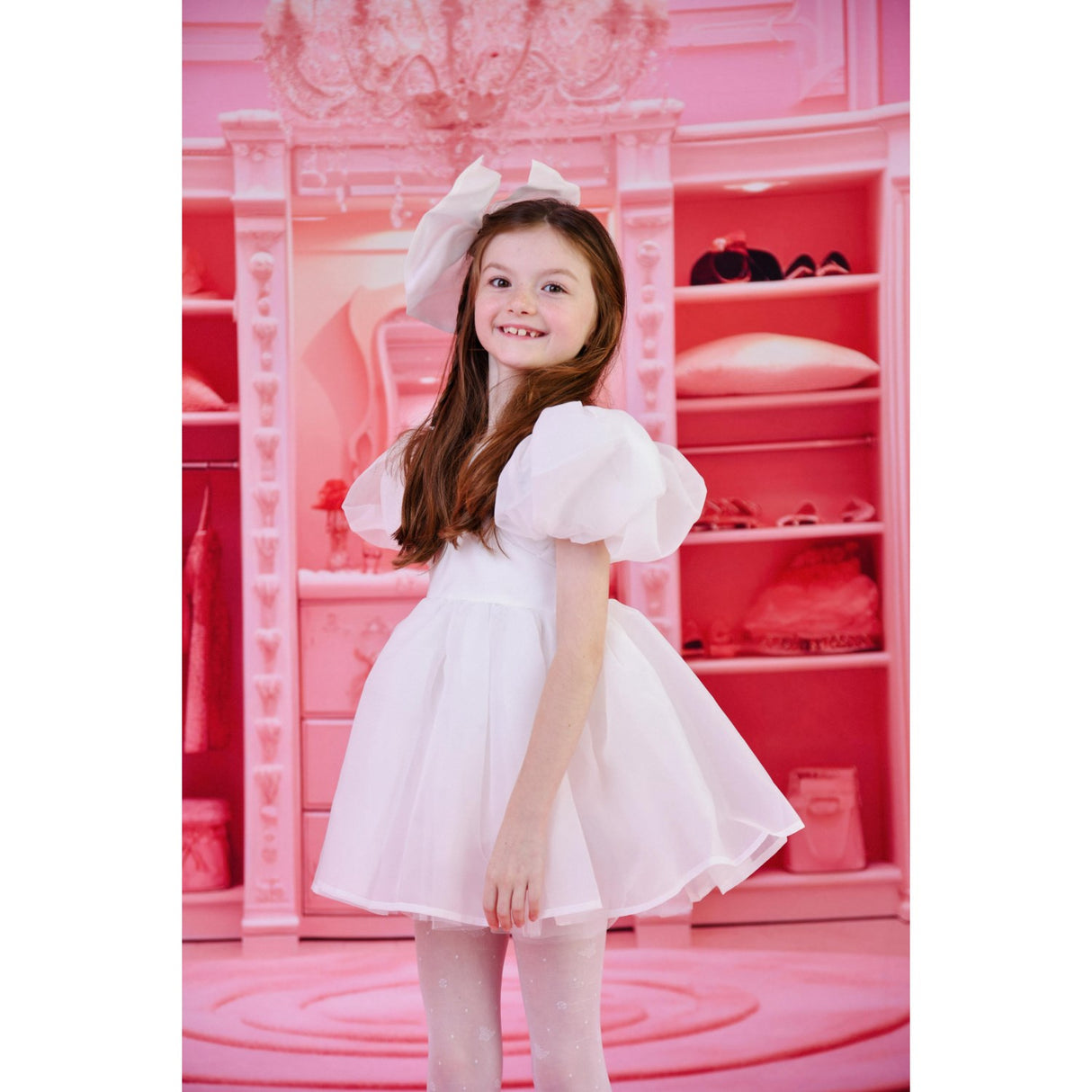 Dolly by Le Petit Tom White Dolly World V-Back Puff Sleeve Organza Tutu Dress