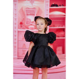 Dolly by Le Petit Tom Black Dolly World V-Back Puff Sleeve Organza Tutu Dress