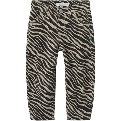 Name It Cement Black Zebra Bella Twill Mom Pants