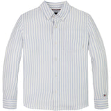 Tommy Hilfiger Breezy Blue Stripe Linen Blend Striped Shirt LS