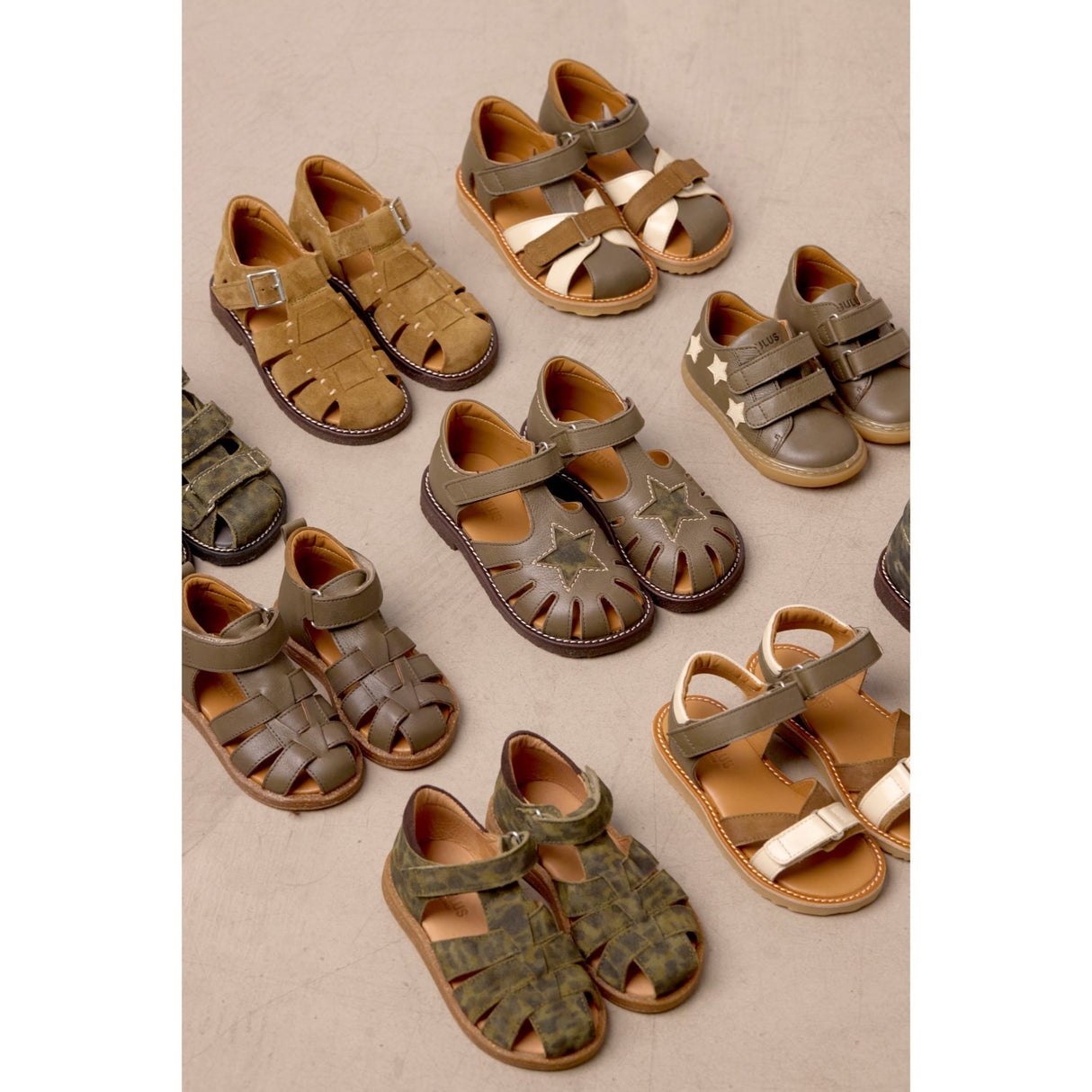 Angulus Forrest/Marshland print Leathersandal Med Stjernedetalje