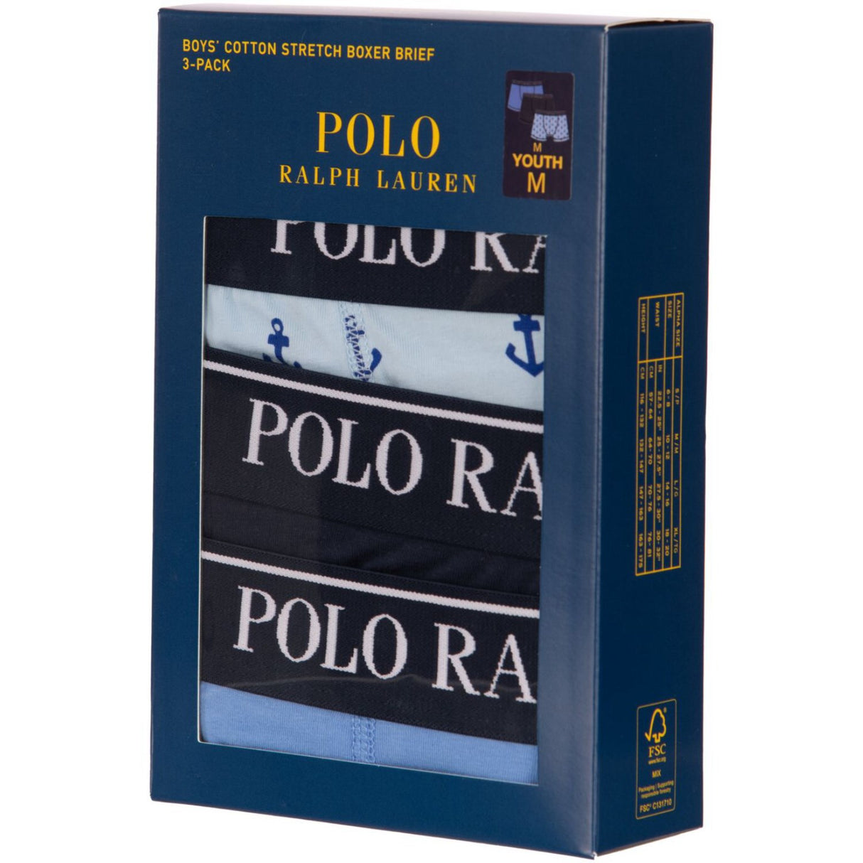 Polo Ralph Lauren Elite Blue Cotton Stretch 3 Pack Boxer/Brief