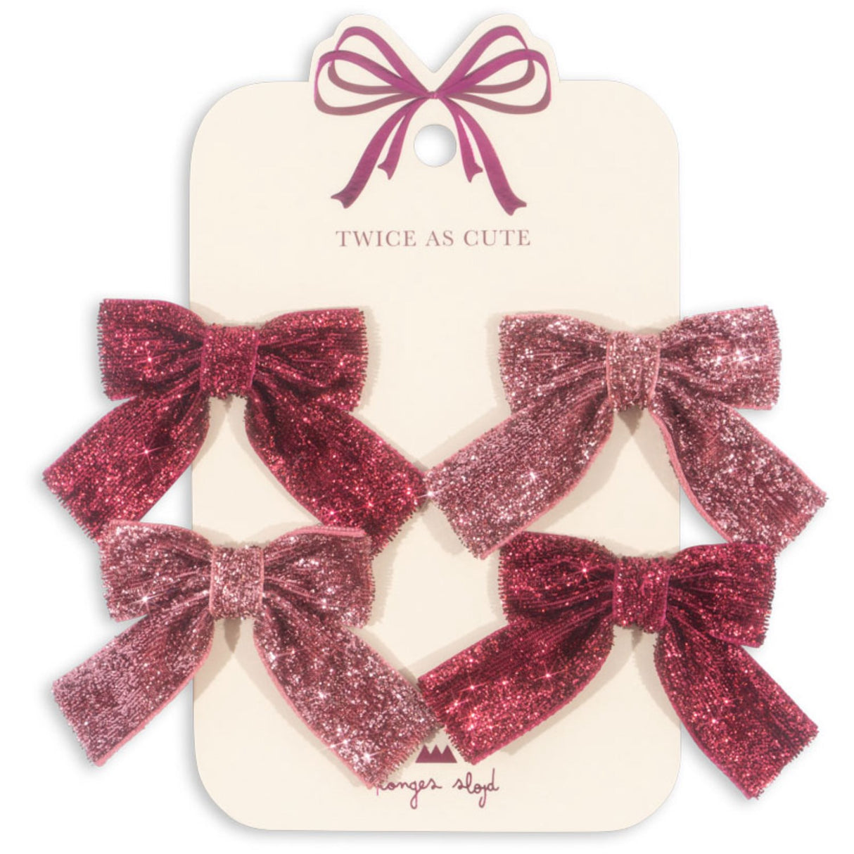 Konges Sløjd Pink Mix 4 Pack Glitter Bow Hair Clips