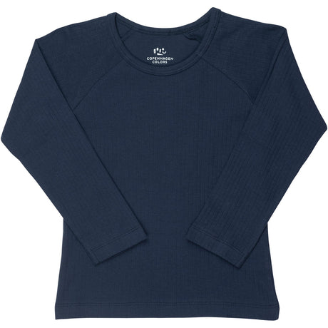 COPENHAGEN COLORS Navy Rib Jersey Classic Longsleeve Blouse