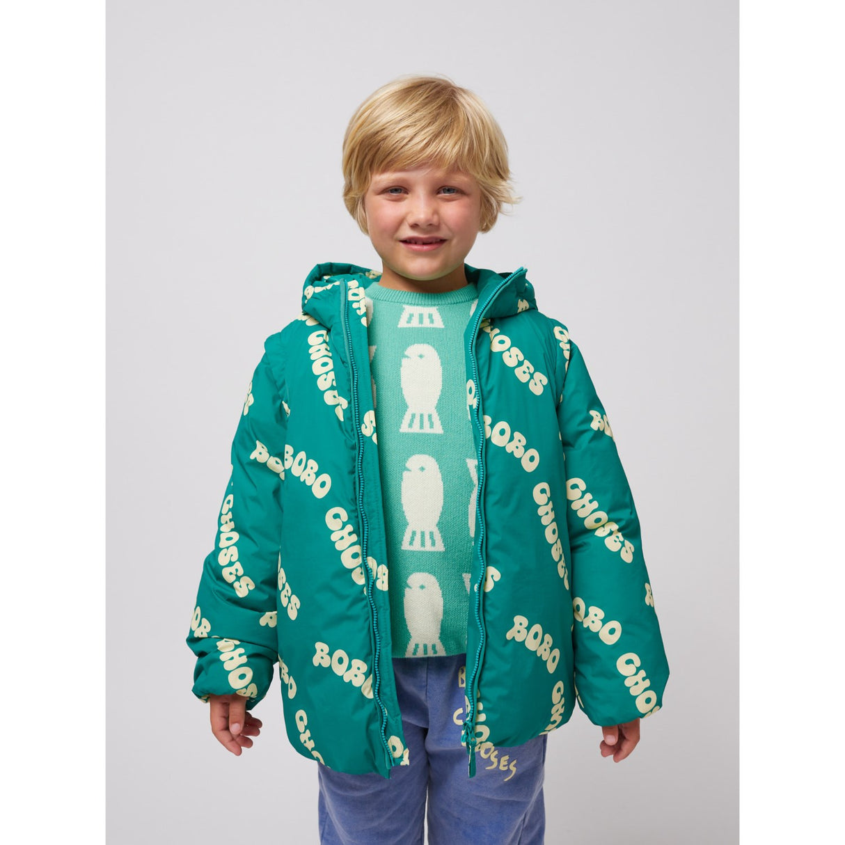 Bobo Choses Green Wavy Bobo Choses All Over Light Padded Anorak