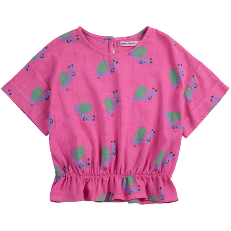 Bobo Choses Fuchsia Funny Snail All Over Woven Blouse