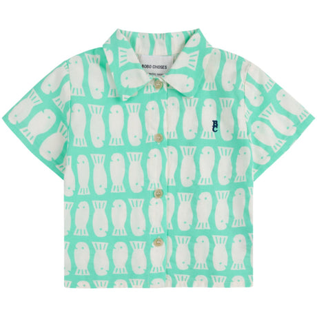 Bobo Choses Light Green Lucky Fish All Over Woven Shirt