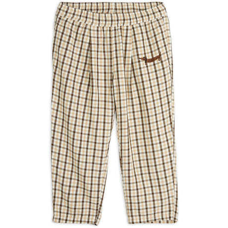 Mini Rodini Beige Gingham Woven Elastic Trousers