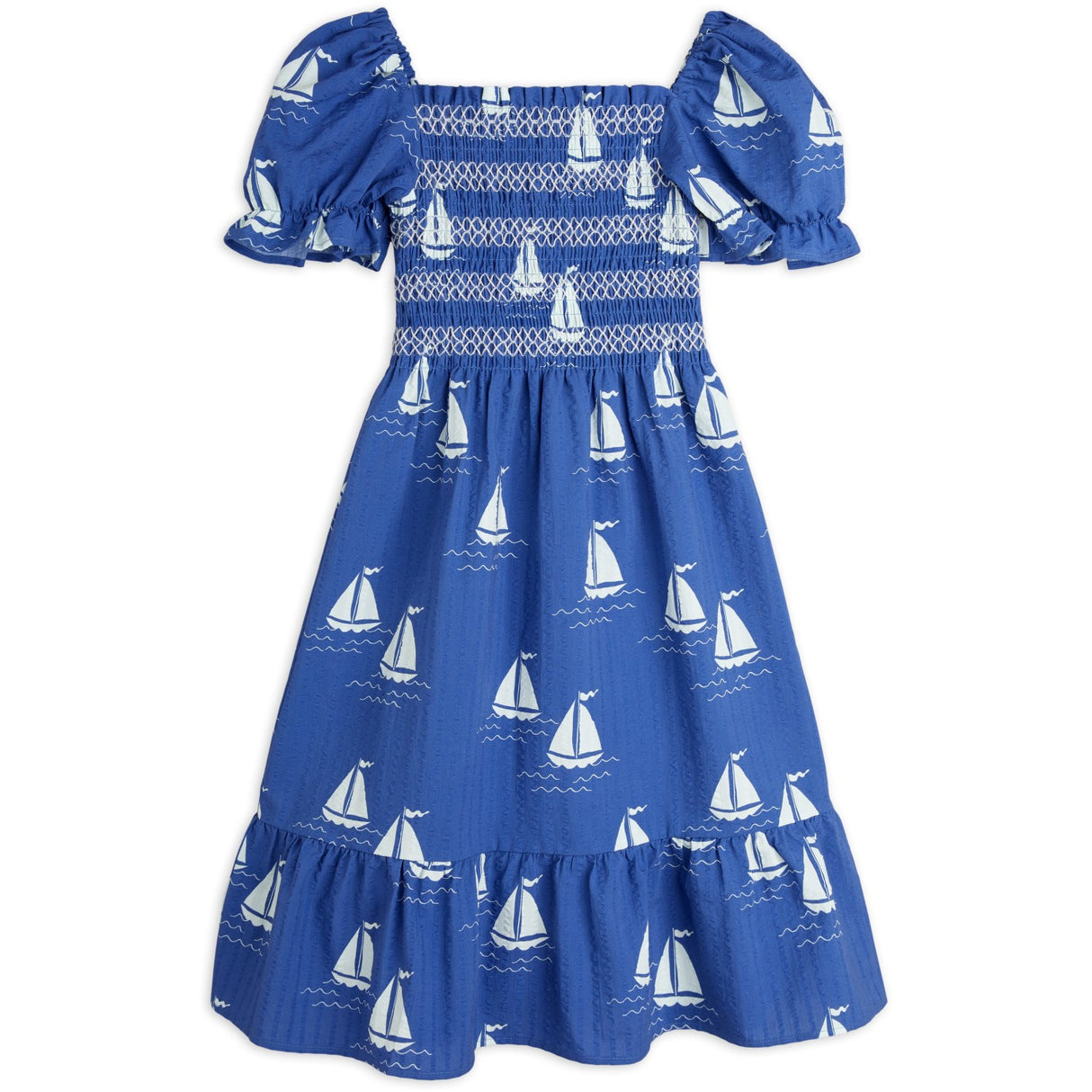 Mini Rodini Blue Sailing Boats AOP Woven Smock Dress