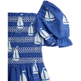 Mini Rodini Blue Sailing Boats AOP Woven Smock Dress