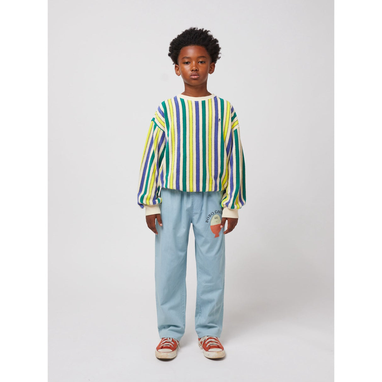 Bobo Choses Offwhite Multicolor Stripes Terry Cloth Sweatshirt