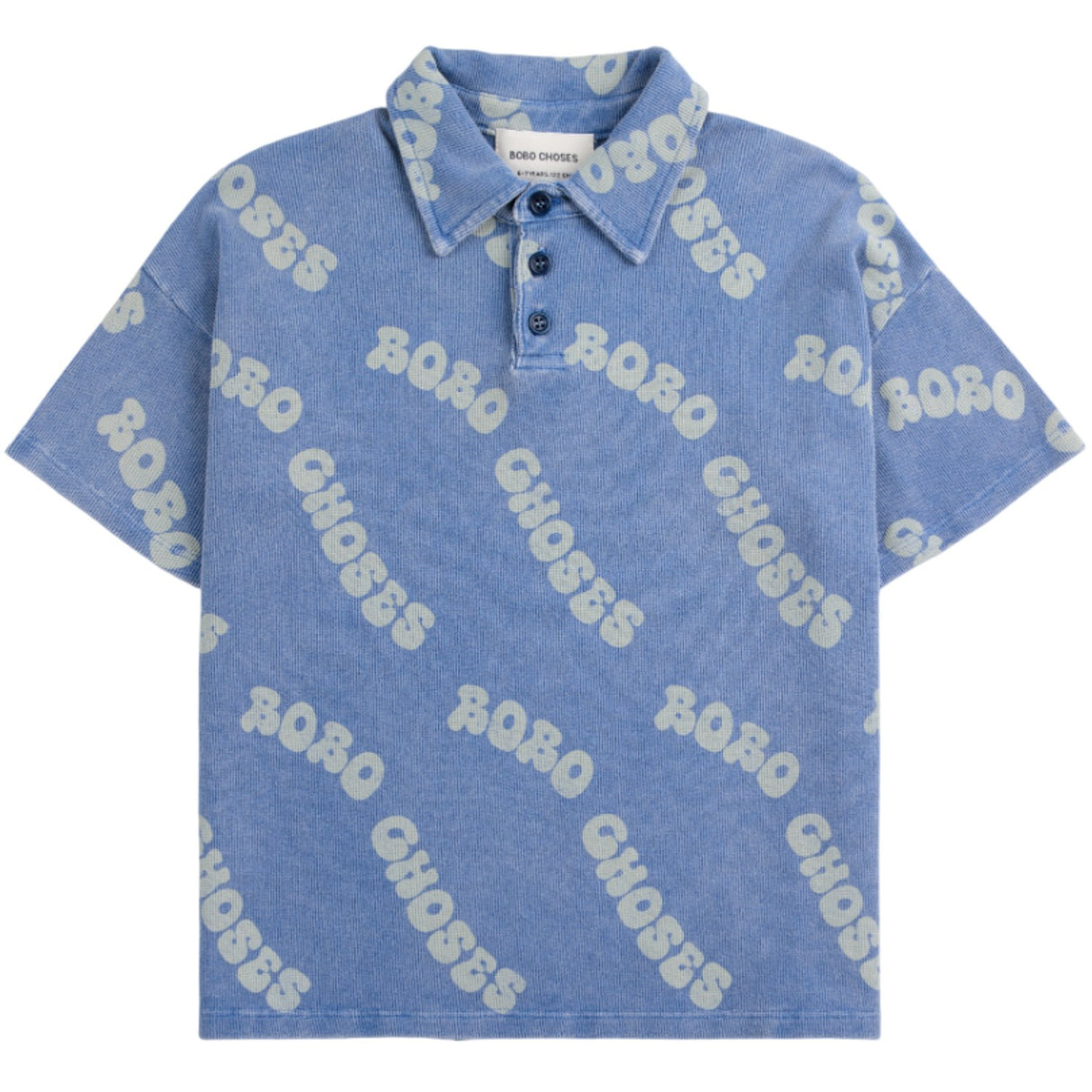 Bobo Choses Blue Wavy Bobo Choses All Over Waffle Polo Shirt