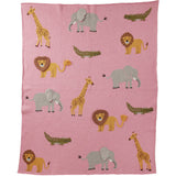 Rice Knitted Baby Blanket In Pink With Animals And 3D Details - Pink