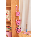 Rice Raffia 3-Tier Hanging Storage With Animal Faces In Pink