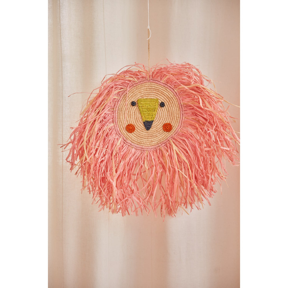 Rice Raffia Animal Wall Decor In Pink - Large