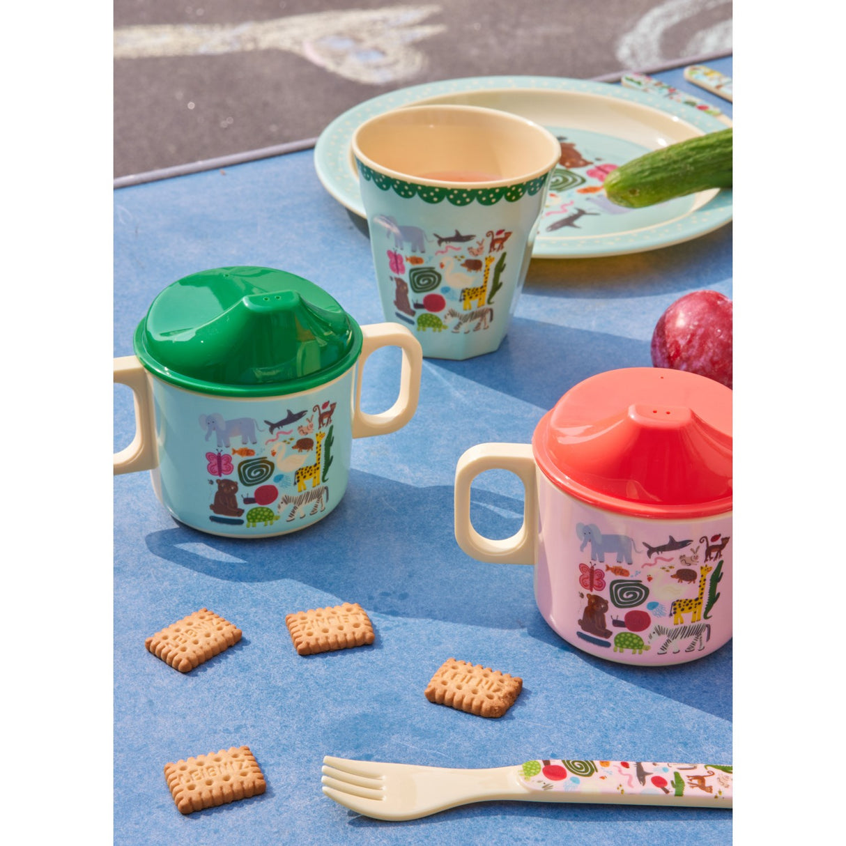 Rice Melamine 2 Handle Baby Cup With Wildlife Print - Mint - 250 Ml