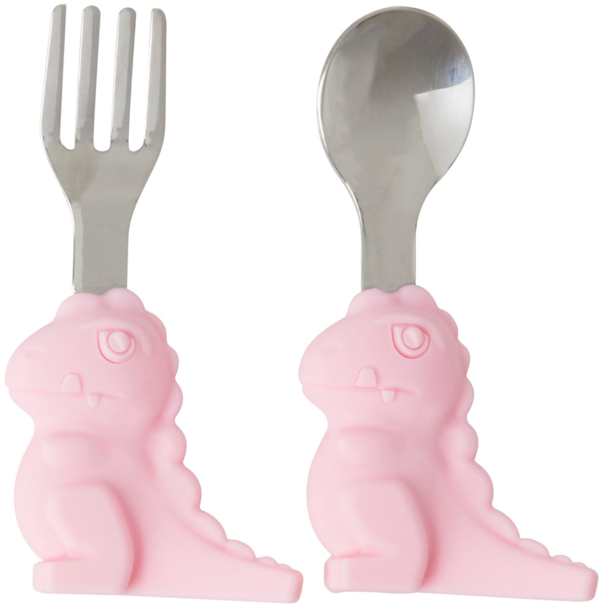 Rice Stainless Steel Kids Cutlery With Dino Handle - Pink