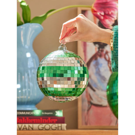 Rice Disco Ball In Dark Green And Silver Stripes - Medium