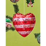 Rice Disco Ball In Heart Shape With Red And Pink Stripes - Large