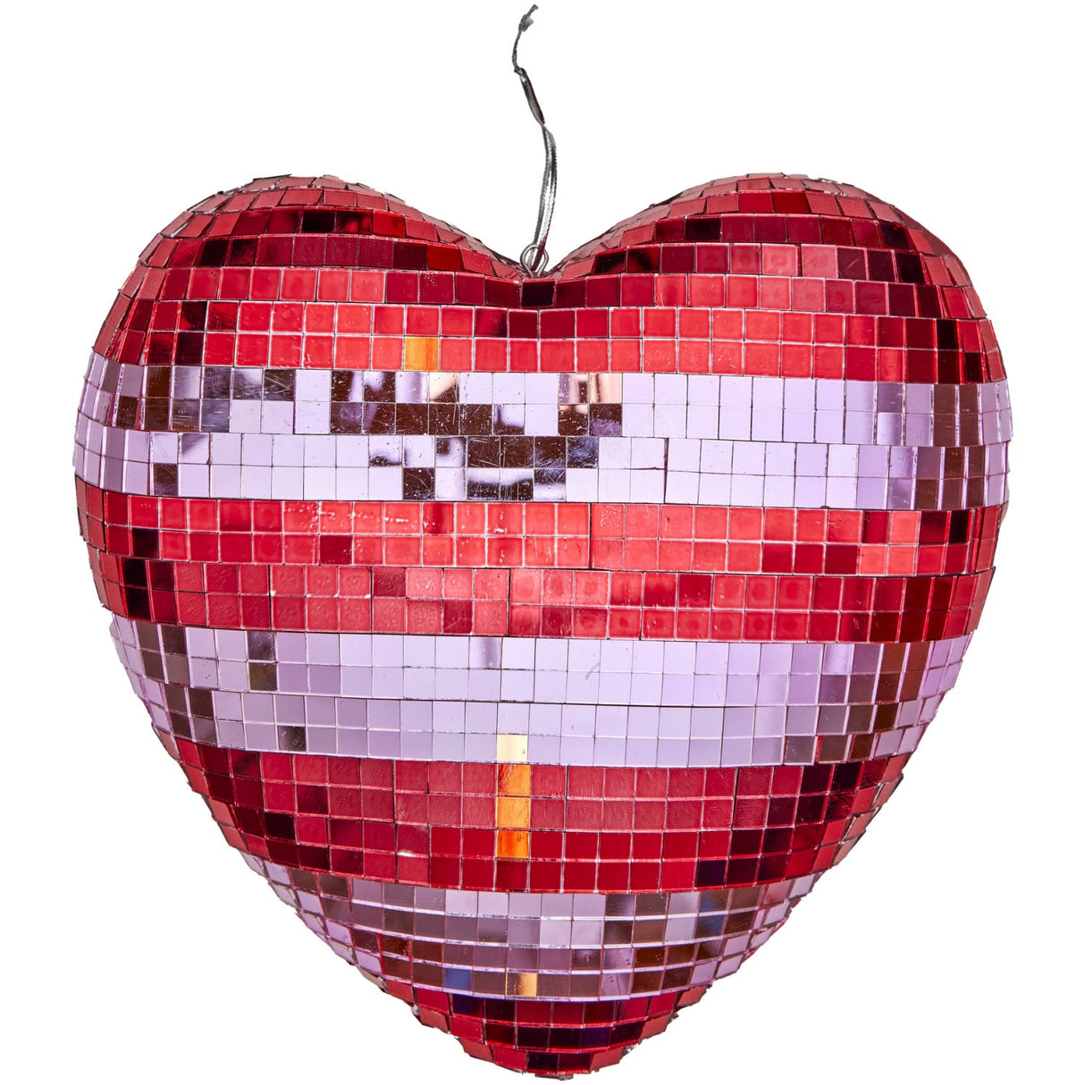 Rice Disco Ball In Heart Shape With Red And Pink Stripes - Large