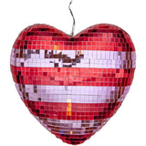 Rice Disco Ball In Heart Shape With Red And Pink Stripes - Large