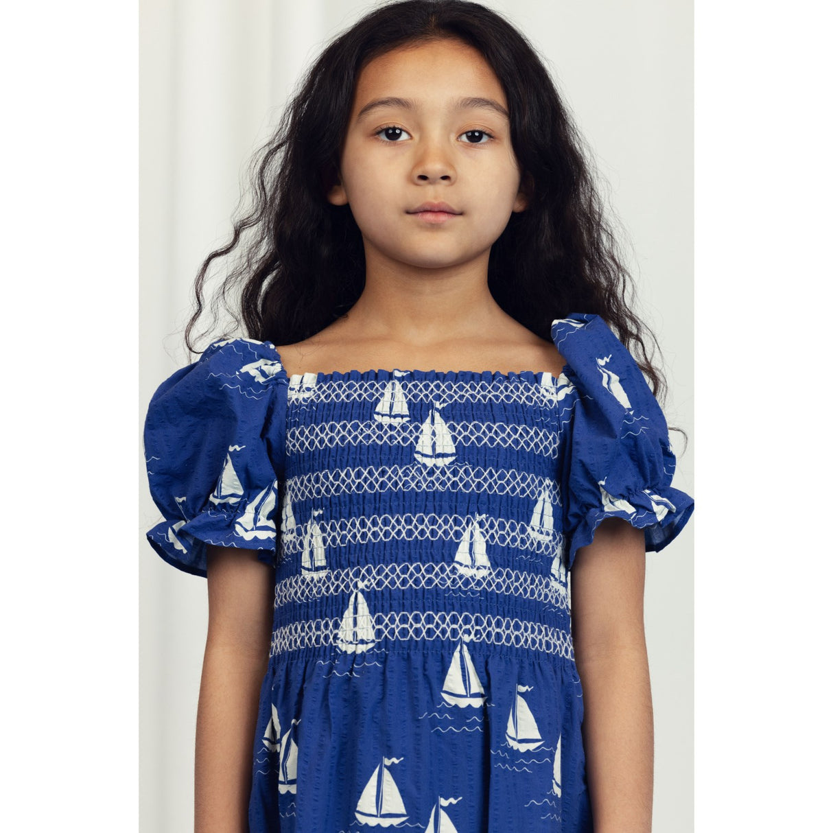 Mini Rodini Blue Sailing Boats AOP Woven Smock Dress