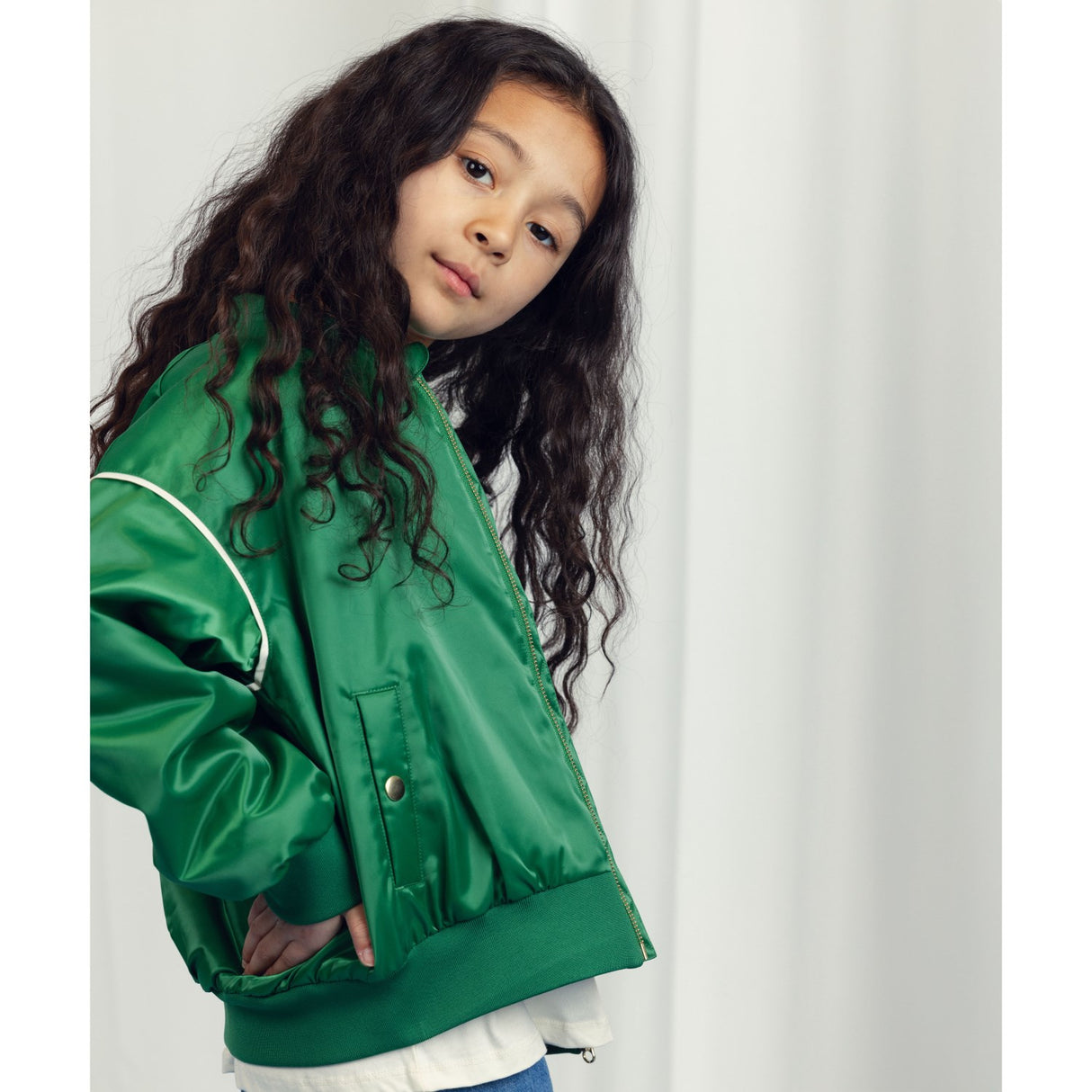 Mini Rodini Green Note Chenille Satin Baseball Jacket