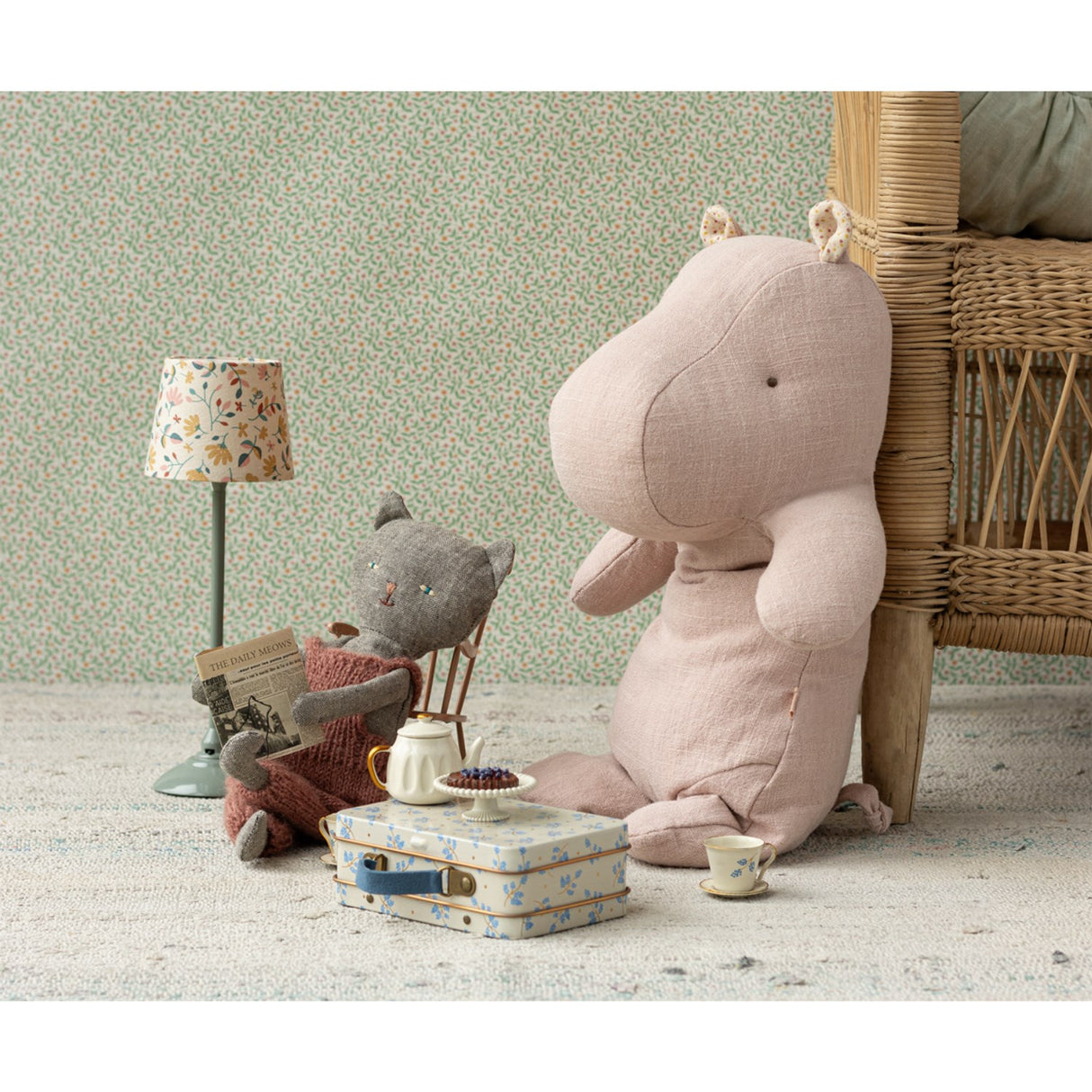 Maileg Light Rose Safari Friends Medium Hippo