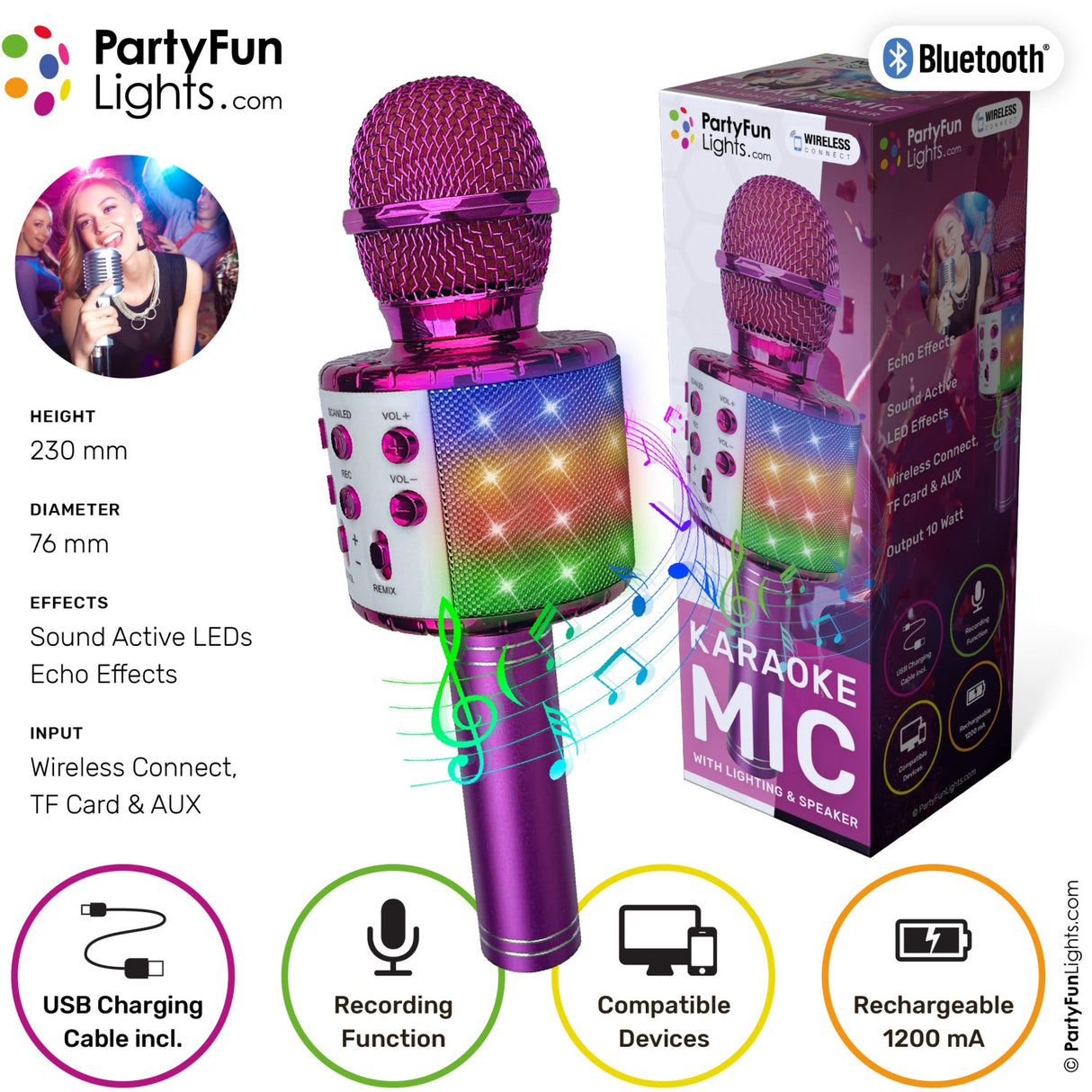 Party Funlight Karaoke Microphone with Speaker - Pink