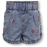 Kids ONLY MINI Medium Blue Denim Cherry Embroidery Dandy Cherry Frill Denim Shorts