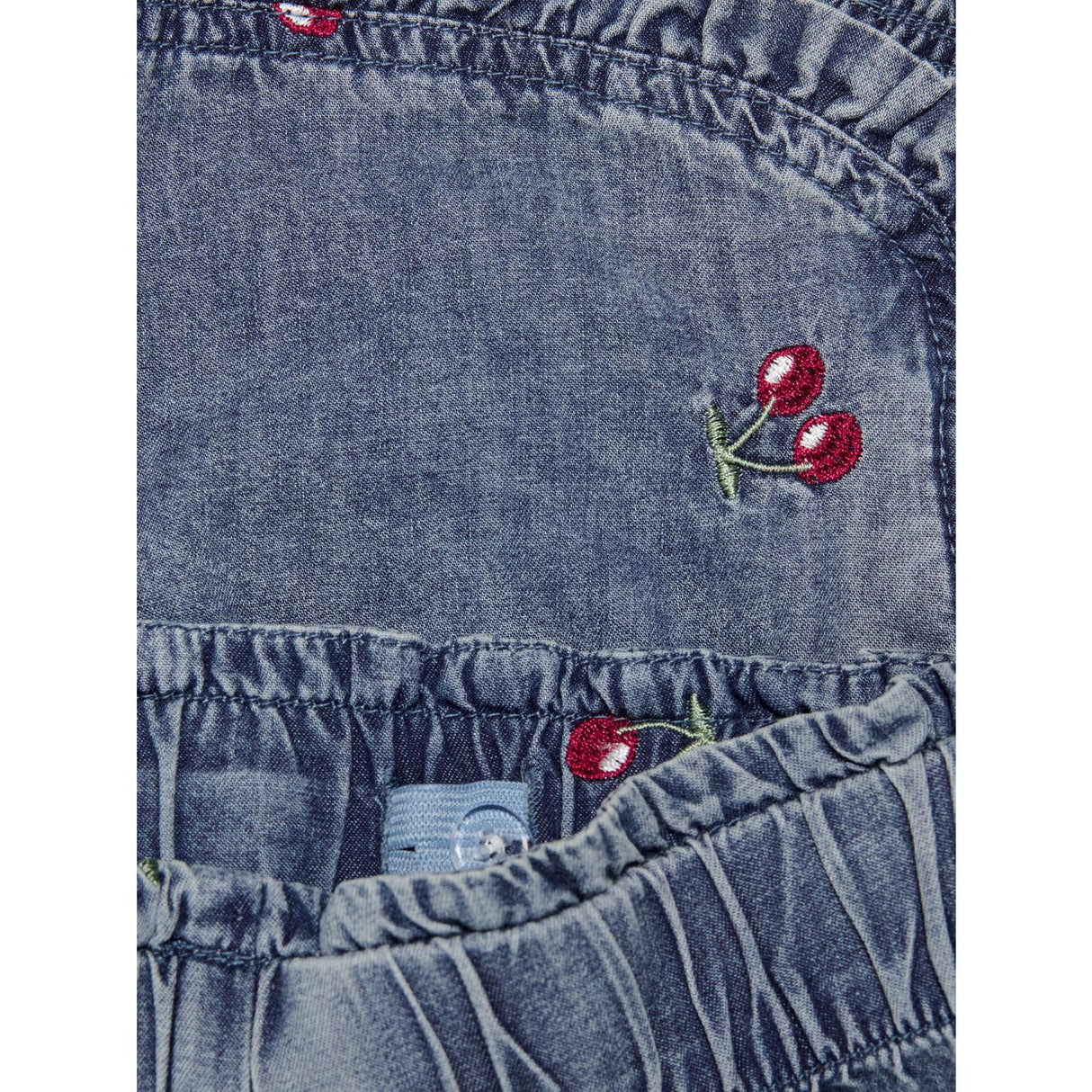 Kids ONLY MINI Medium Blue Denim Cherry Embroidery Dandy Cherry Frill Denim Shorts