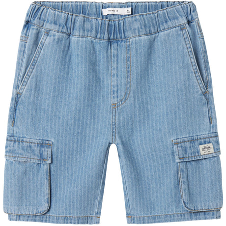 Name It Light Blue Denim Stripes Ryan Cargo Denim Shorts